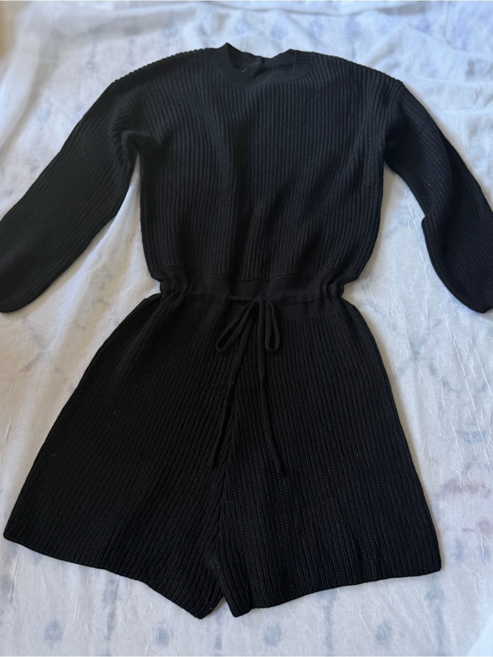 Amazon Black Ribbed Knit Jumpsuit with Drawstring Waist